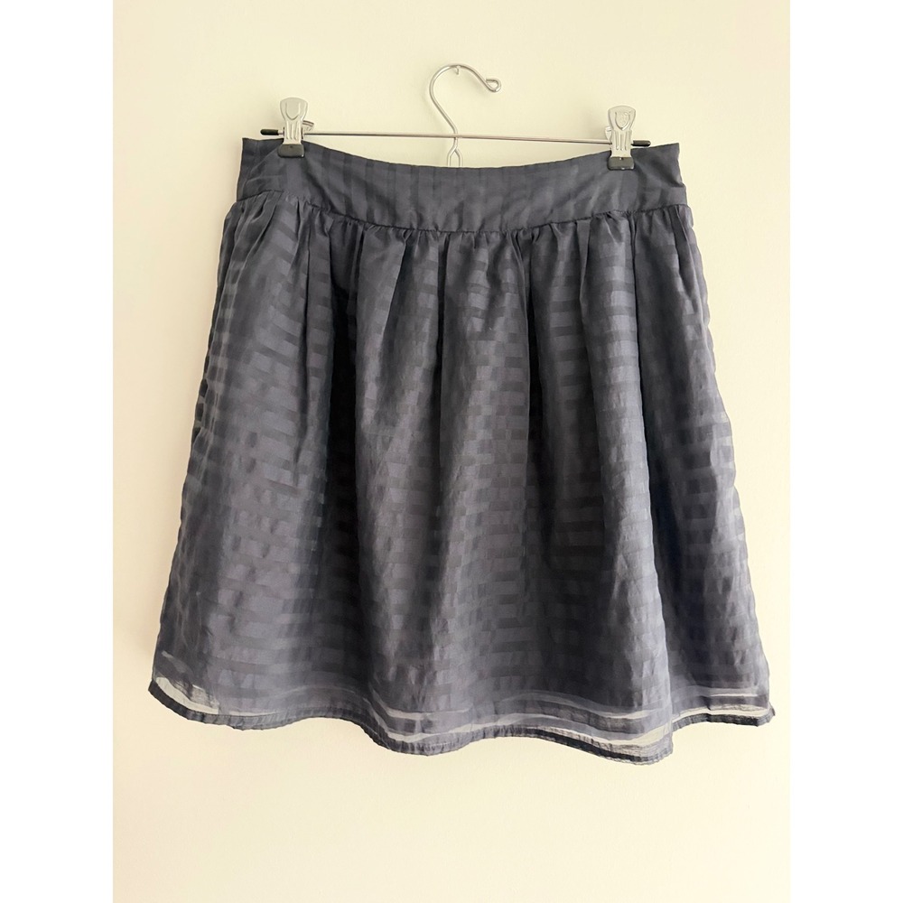 Banana Republic Black Stripe Silk Blend Circle Mini Skirt Sheer Party Size 4